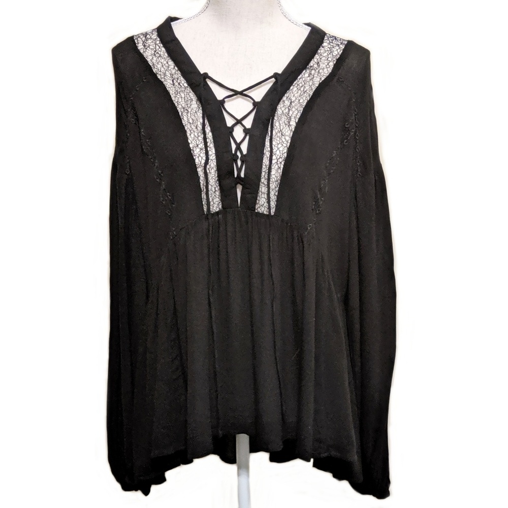 Lush lace up flowy long sleeve tunic top